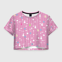 Футболка 3D укороченная женская Розовый новый год, цвет: 3D-принт