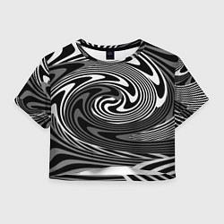 Футболка 3D укороченная женская Black and white abstract pattern, цвет: 3D-принт