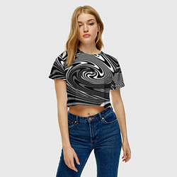 Футболка 3D укороченная женская Black and white abstract pattern, цвет: 3D-принт — фото 2