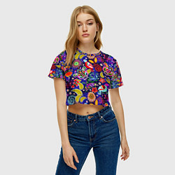 Футболка 3D укороченная женская Multicolored floral patterns, цвет: 3D-принт — фото 2