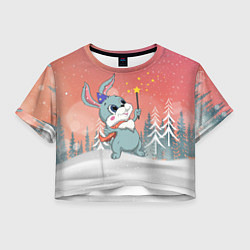 Футболка 3D укороченная женская Зайчик с волшебной палочкой, цвет: 3D-принт