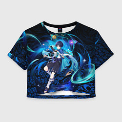 Футболка 3D укороченная женская Странник - Скарамучча, цвет: 3D-принт