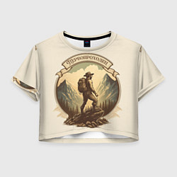 Футболка 3D укороченная женская Первопроходец в винтажном стиле, цвет: 3D-принт