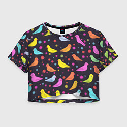 Футболка 3D укороченная женская Сказочные птички синички, цвет: 3D-принт