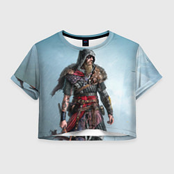 Футболка 3D укороченная женская Ассасин-викинг, цвет: 3D-принт