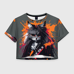 Футболка 3D укороченная женская Rocker Cat on a gray background - C-Cats collectio, цвет: 3D-принт