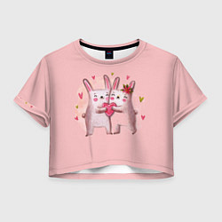 Футболка 3D укороченная женская Два зайчика с сердцем, цвет: 3D-принт