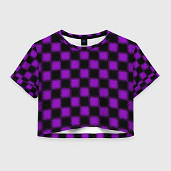 Футболка 3D укороченная женская Фиолетовый черный узор Шахматка, цвет: 3D-принт
