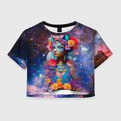 Футболка 3D укороченная женская Космическая девушка-кошка, цвет: 3D-принт