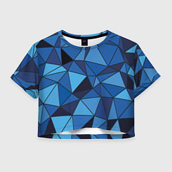 Футболка 3D укороченная женская Синие треугольники, абстракт, цвет: 3D-принт