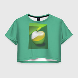 Футболка 3D укороченная женская Зеленое яблоко на мятном фоне, цвет: 3D-принт