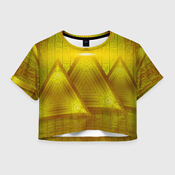 Футболка 3D укороченная женская Золотые пирамиды и треугольники, цвет: 3D-принт