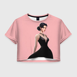 Футболка 3D укороченная женская Girl in black dress - pink, цвет: 3D-принт