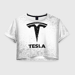 Футболка 3D укороченная женская Tesla с потертостями на светлом фоне, цвет: 3D-принт