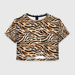 Футболка 3D укороченная женская Тигровая окраска, цвет: 3D-принт