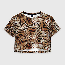 Футболка 3D укороченная женская Меховая шкура тигра, цвет: 3D-принт