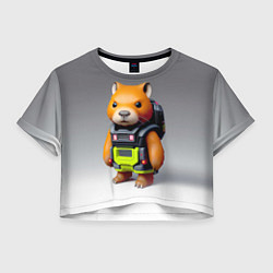 Футболка 3D укороченная женская Кроха-капибара - киберпанк - нейросеть, цвет: 3D-принт