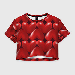 Футболка 3D укороченная женская Red hearts, цвет: 3D-принт