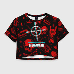 Футболка 3D укороченная женская Megadeth rock glitch, цвет: 3D-принт