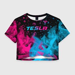 Футболка 3D укороченная женская Tesla - neon gradient: символ сверху, цвет: 3D-принт