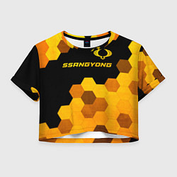 Футболка 3D укороченная женская SsangYong - gold gradient: символ сверху, цвет: 3D-принт