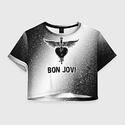 Футболка 3D укороченная женская Bon Jovi glitch на светлом фоне, цвет: 3D-принт