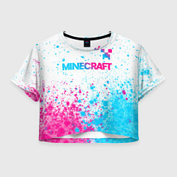 Футболка 3D укороченная женская Minecraft neon gradient style: символ сверху, цвет: 3D-принт