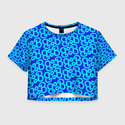 Футболка 3D укороченная женская Логотип Барби - синий паттерн, цвет: 3D-принт
