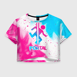 Футболка 3D укороченная женская Portal neon gradient style, цвет: 3D-принт