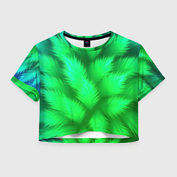 Футболка 3D укороченная женская Объемные пушистые зеленые листья, цвет: 3D-принт
