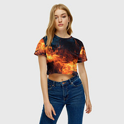 Футболка 3D укороченная женская Fire black background, цвет: 3D-принт — фото 2