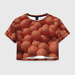 Футболка 3D укороченная женская Узор с баскетбольными мячами, цвет: 3D-принт