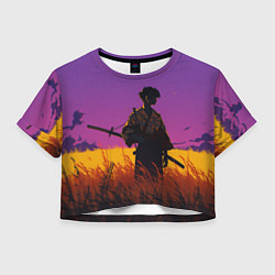 Футболка 3D укороченная женская Самурай на закате - фиолетовый, цвет: 3D-принт