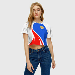 Футболка 3D укороченная женская Герб РФ - white sport, цвет: 3D-принт — фото 2