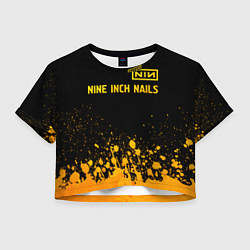 Футболка 3D укороченная женская Nine Inch Nails - gold gradient: символ сверху, цвет: 3D-принт