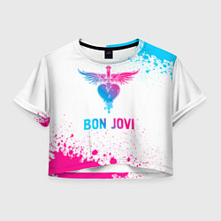 Футболка 3D укороченная женская Bon Jovi neon gradient style, цвет: 3D-принт