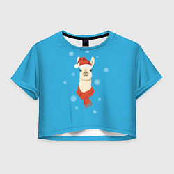 Футболка 3D укороченная женская Милая лама в красной шляпе и шарфе, цвет: 3D-принт