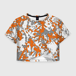Футболка 3D укороченная женская Абстракция серо-оранжевый, цвет: 3D-принт