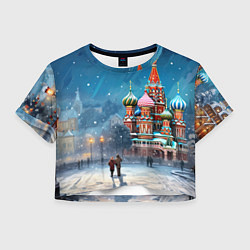 Футболка 3D укороченная женская Новогодняя Москва, цвет: 3D-принт