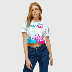 Футболка 3D укороченная женская Audi neon gradient style: символ сверху, цвет: 3D-принт — фото 2