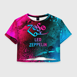 Футболка 3D укороченная женская Led Zeppelin - neon gradient, цвет: 3D-принт