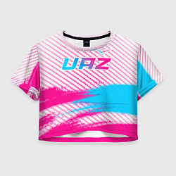 Футболка 3D укороченная женская UAZ neon gradient style посередине, цвет: 3D-принт
