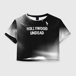 Футболка 3D укороченная женская Hollywood Undead glitch на темном фоне посередине, цвет: 3D-принт