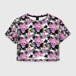 Футболка 3D укороченная женская Череп бохо, цвет: 3D-принт