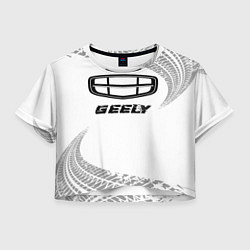 Футболка 3D укороченная женская Geely speed на светлом фоне со следами шин, цвет: 3D-принт