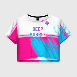 Футболка 3D укороченная женская Deep Purple neon gradient style посередине, цвет: 3D-принт
