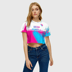 Футболка 3D укороченная женская Deep Purple neon gradient style посередине, цвет: 3D-принт — фото 2