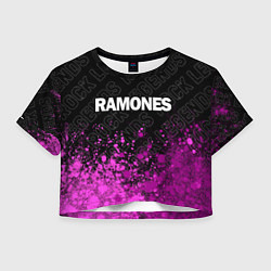 Футболка 3D укороченная женская Ramones rock legends посередине, цвет: 3D-принт