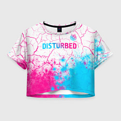 Футболка 3D укороченная женская Disturbed neon gradient style посередине, цвет: 3D-принт