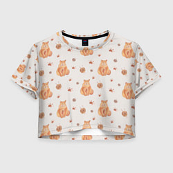 Футболка 3D укороченная женская Паттерн - пухлый кот, цвет: 3D-принт
